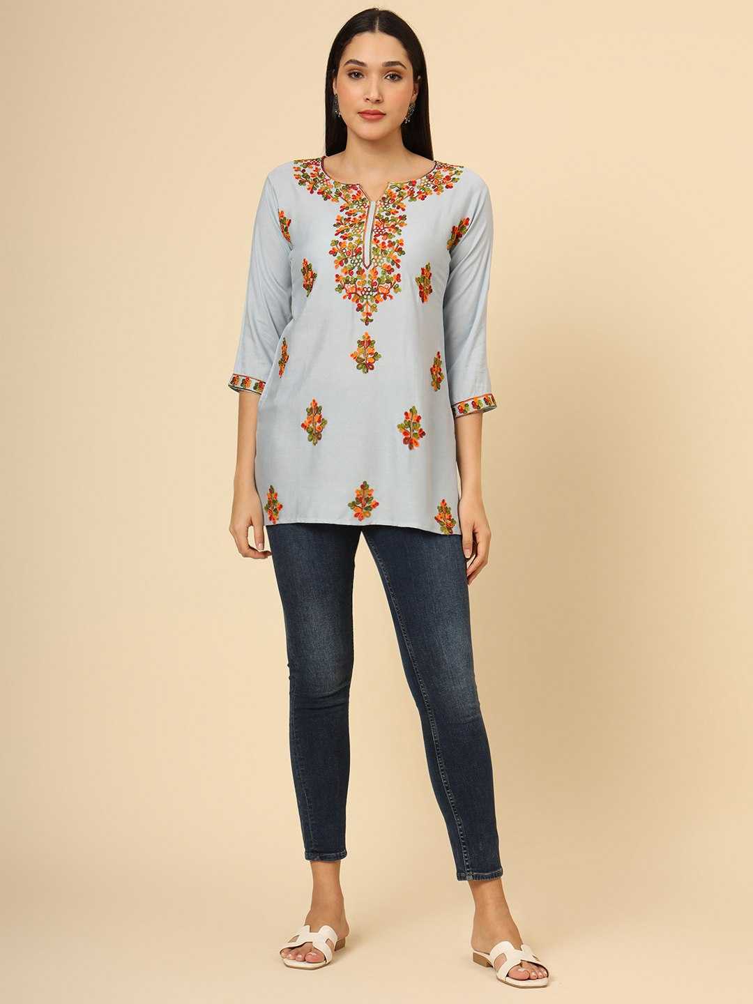 Ynf Rayon RIN188 Navratri Special Kurti Western Wears Festive Collections Wholesale Casual Kurtis Rayon Kurtis Chikankari Kurtis Manufacturer