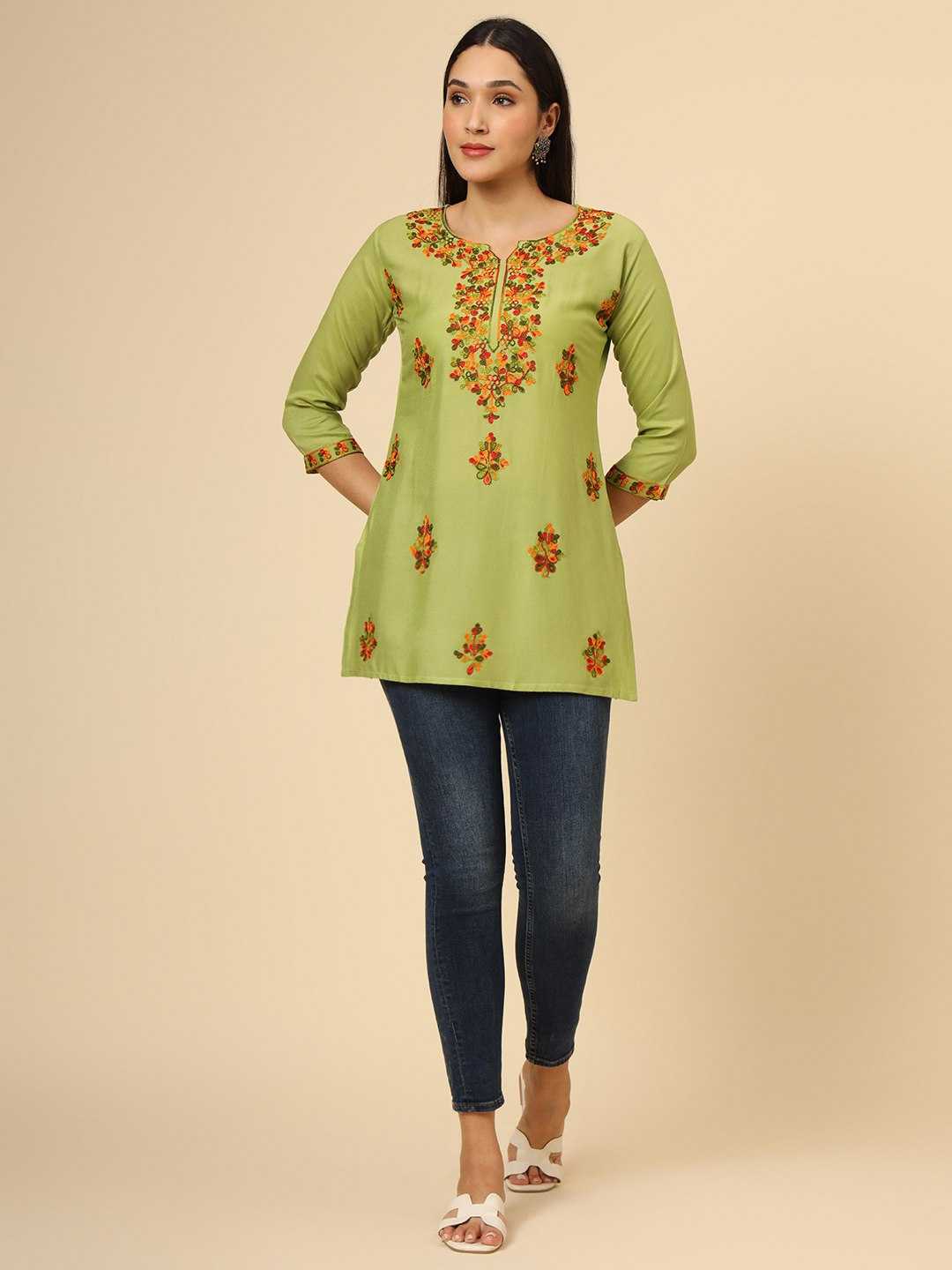 Ynf Rayon RIN188 Navratri Special Kurti Western Wears Festive Collections Wholesale Casual Kurtis Rayon Kurtis Chikankari Kurtis Manufacturer