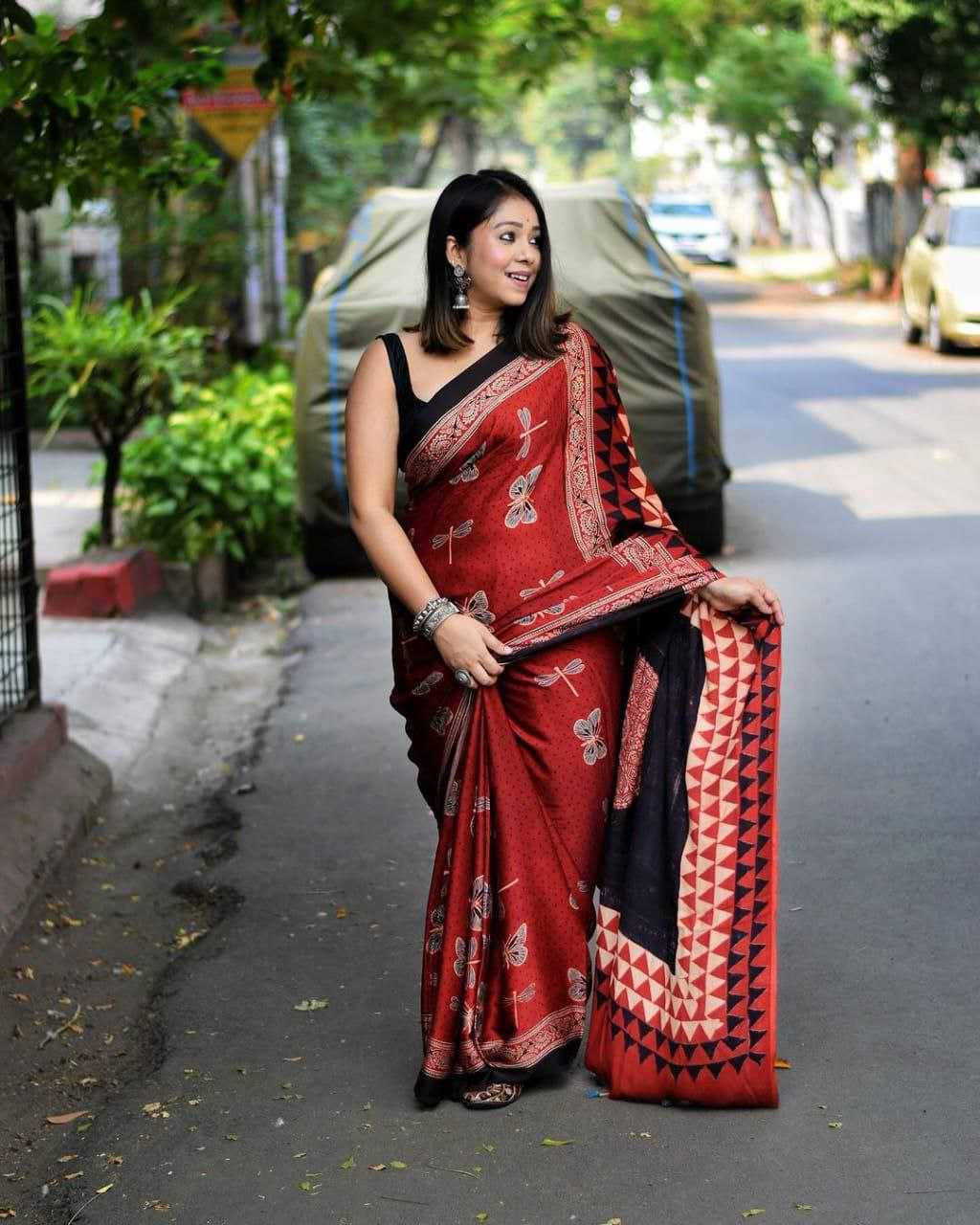 Ynf Silk KESH495 Ajrakh Print Sarees Wholesale Party Wear Sarees Printed Sarees Ajrakh Sarees Manufacturer