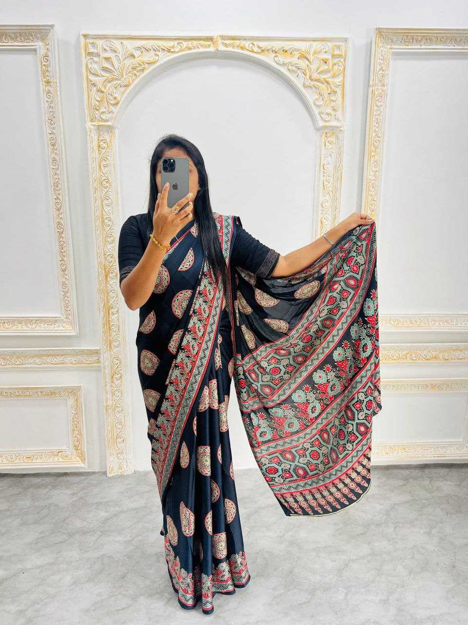 Ynf Silk RIN207 2246 Sarees Silk Sarees Wholesale Designer Sarees Crape Satin Sarees Gajji Modal Sarees Manufacturer