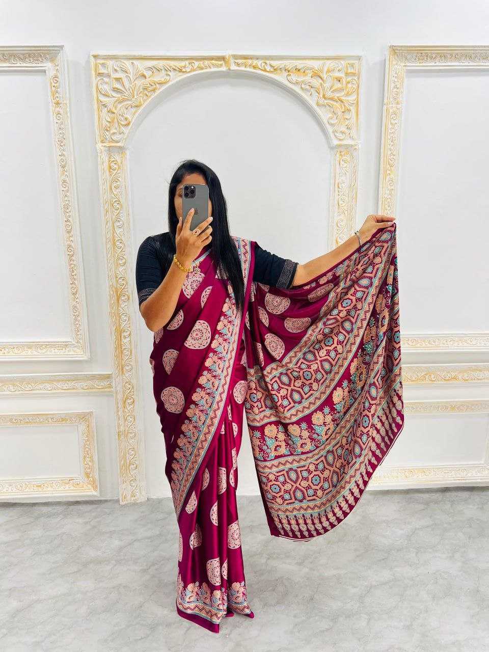 Ynf Silk RIN207 2246 Sarees Silk Sarees Wholesale Designer Sarees Crape Satin Sarees Gajji Modal Sarees Manufacturer