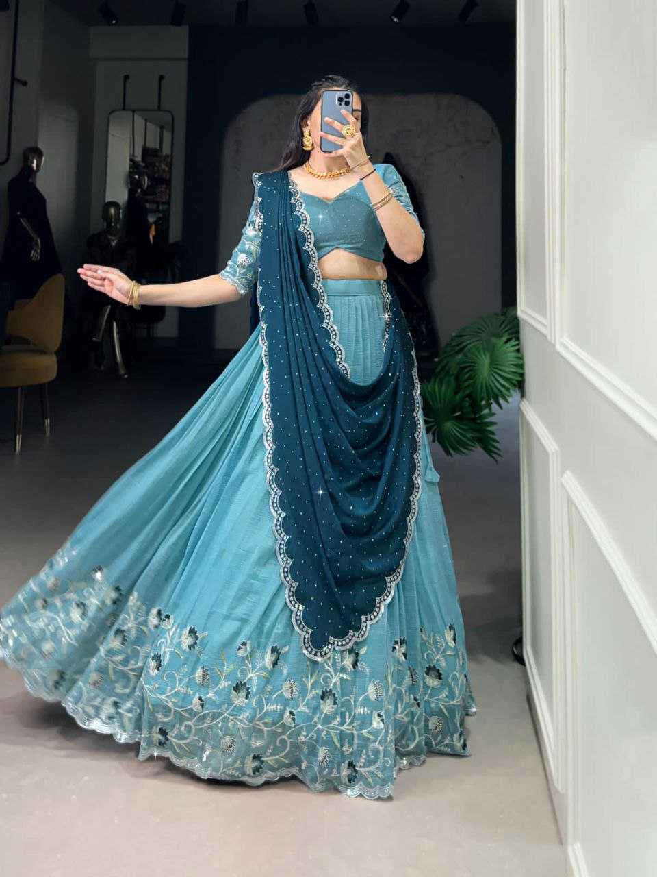 Ynf Silver Plated KESH495 Silver Glosy Lehengas Wedding Collections Wholesale Lehenga For Engagement Sangeet Outfits Manufacturer