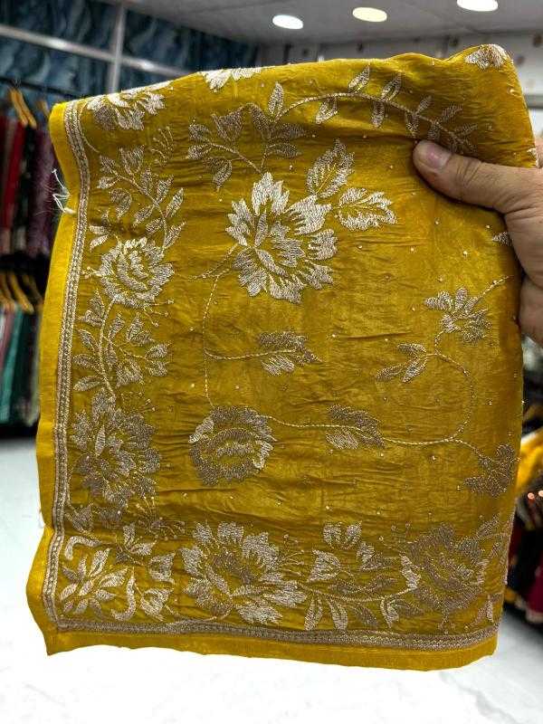 Ynf Soft Gold Crush KESH114 5959 Sarees Wedding Collections Festive Collections Wholesale Embroidered Sarees Stone Work Saree Zari Border Sarees Manufacturer