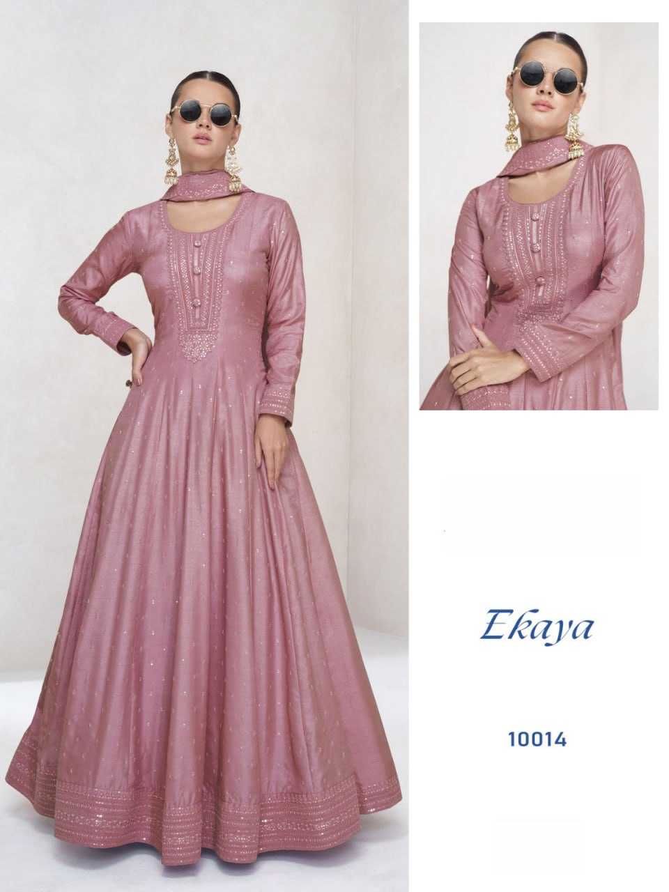 Ynf Soft Vichitra KESH504 10011 Gowns Wedding Collections Festive Collections Wholesale Embroidery Gowns Long Gowns Full Sleeve Gowns Manufacturer
