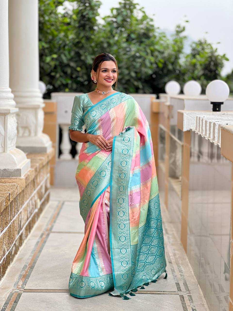 Ynf Banarasi Soft Silk RIN150 Multi colour Silk Sarees Wedding Collections Festive Collections Wholesale Banarasi Silk Sarees Silk Sarees With Contrast Pallu Silk Sarees With Blouse Manufacturer