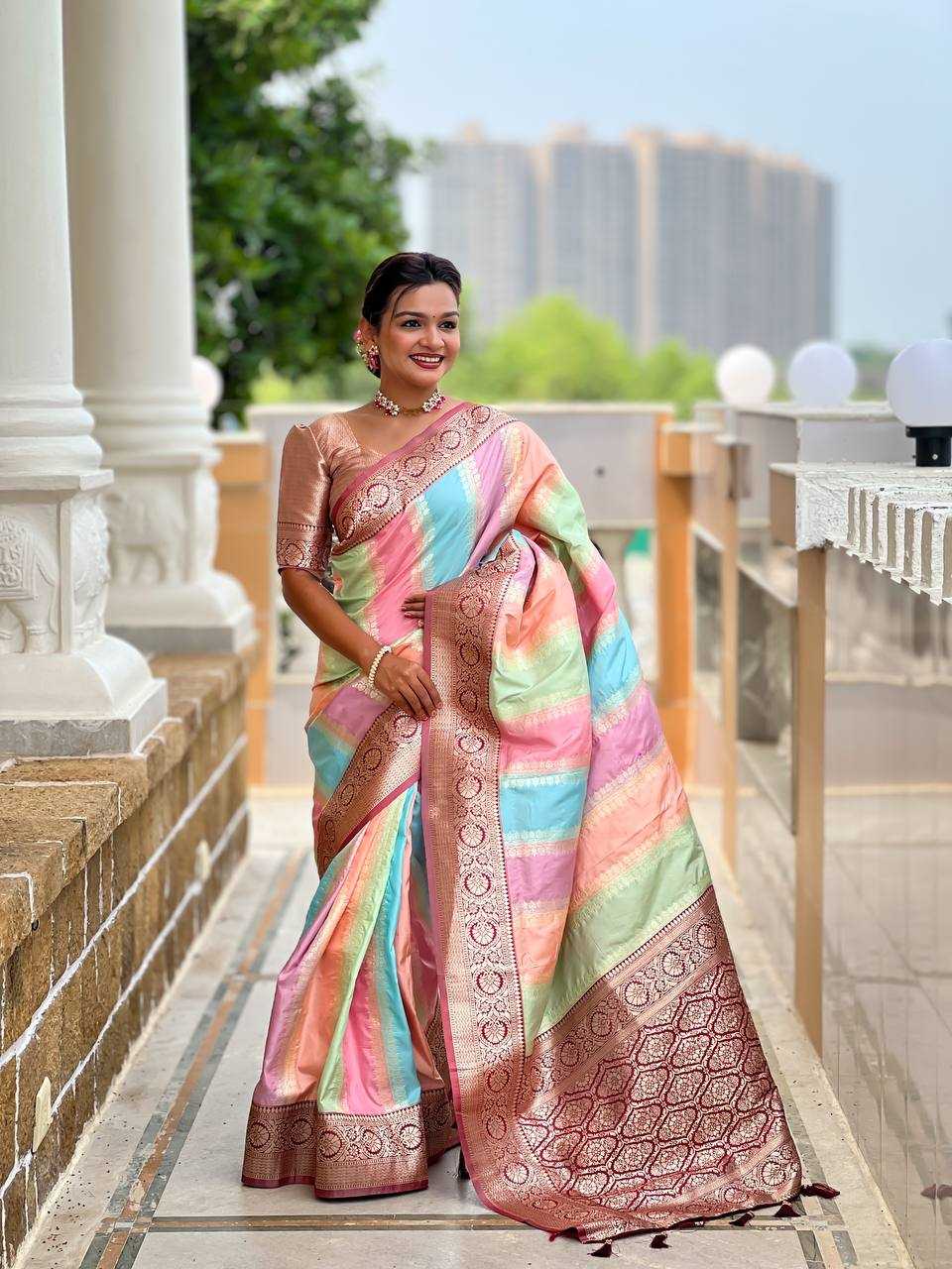 Ynf Banarasi Soft Silk RIN150 Multi colour Silk Sarees Wedding Collections Festive Collections Wholesale Banarasi Silk Sarees Silk Sarees With Contrast Pallu Silk Sarees With Blouse Manufacturer