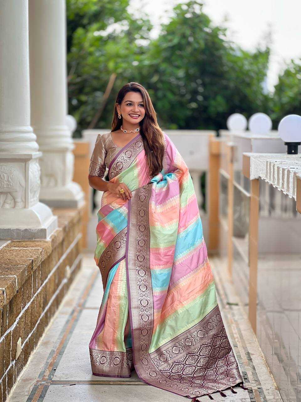 Ynf Banarasi Soft Silk RIN150 Multi colour Silk Sarees Wedding Collections Festive Collections Wholesale Banarasi Silk Sarees Silk Sarees With Contrast Pallu Silk Sarees With Blouse Manufacturer