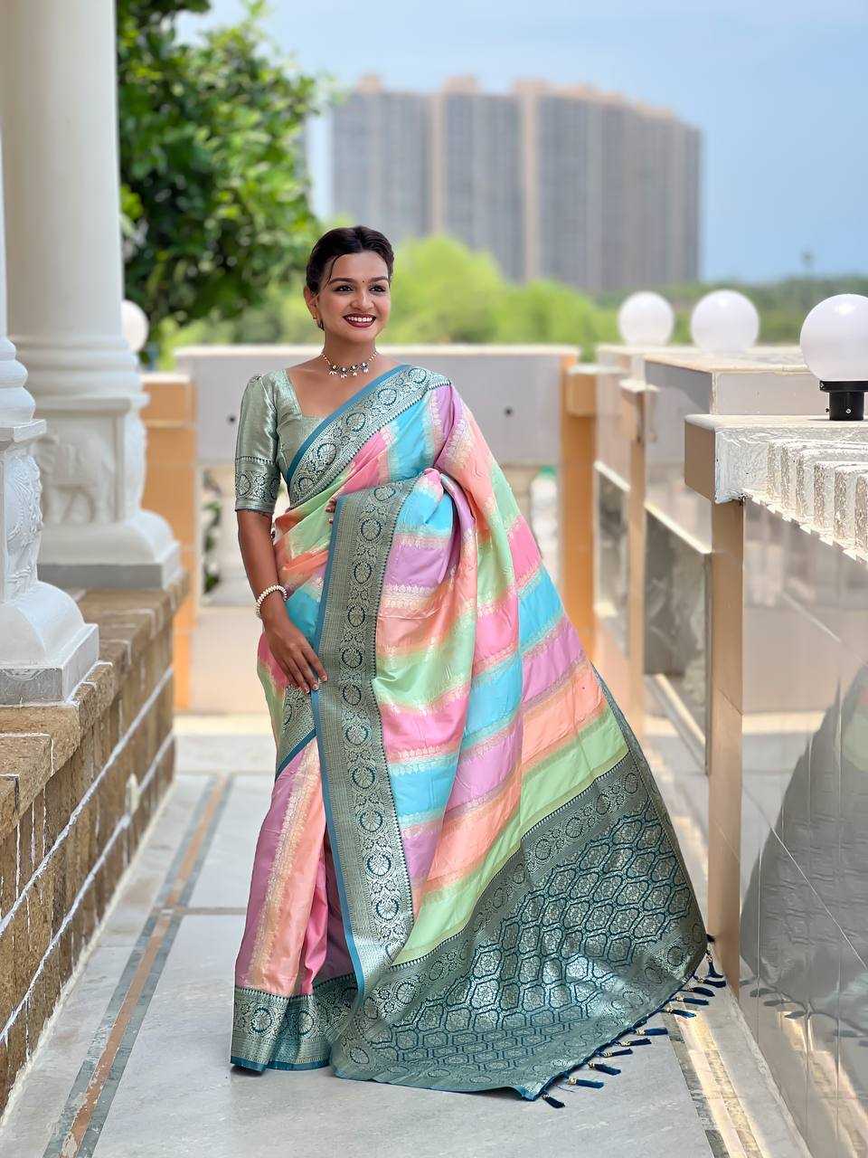 Ynf Banarasi Soft Silk RIN150 Multi colour Silk Sarees Wedding Collections Festive Collections Wholesale Banarasi Silk Sarees Silk Sarees With Contrast Pallu Silk Sarees With Blouse Manufacturer