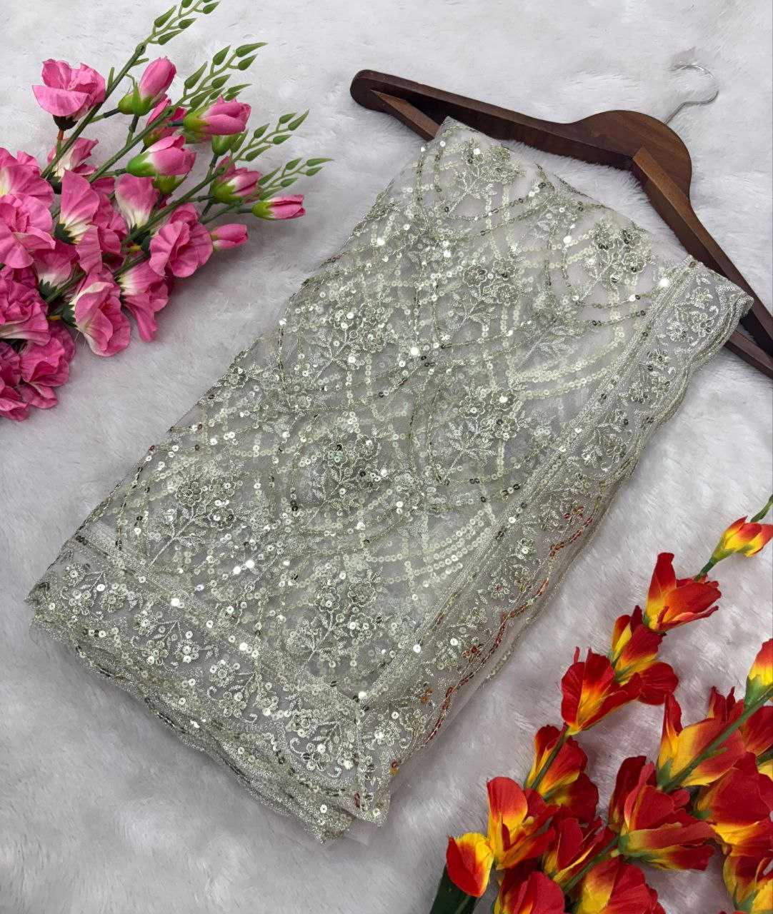 Ynf Butterfly Net KESH508 81 Sarees Wholesale Net Sarees Sequins Work Saree Manufacturer