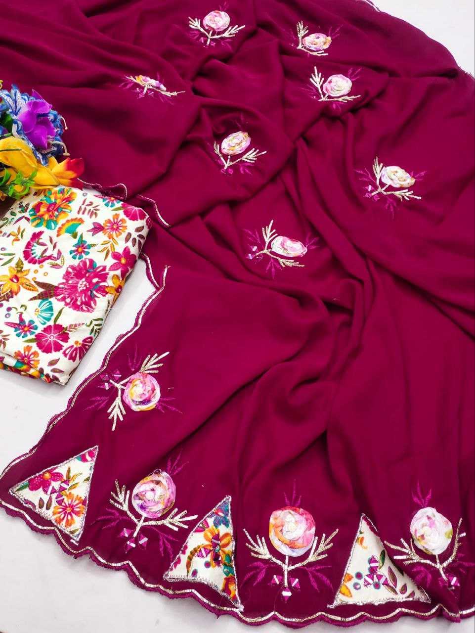 Ynf Chinon RIN216 kritika Sarees Wholesale Party Wear Sarees Fancy Sarees Hand Work Sarees Manufacturer