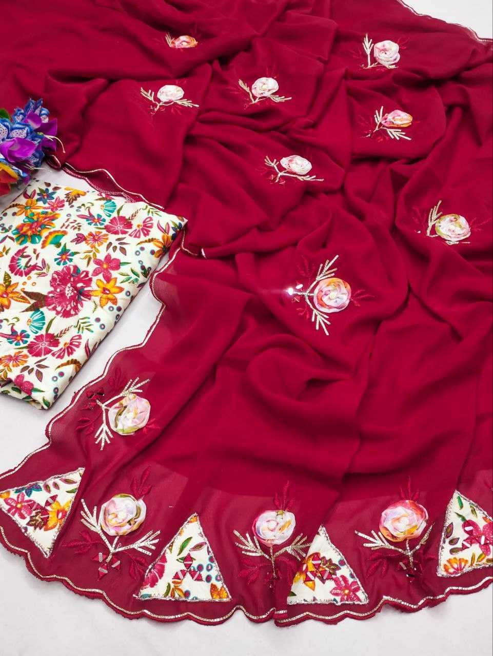 Ynf Chinon RIN216 kritika Sarees Wholesale Party Wear Sarees Fancy Sarees Hand Work Sarees Manufacturer