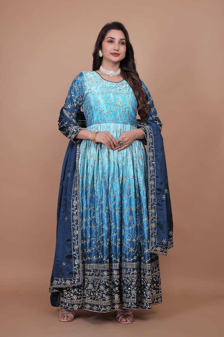 Ynf Chinon Silk KESH159 1716 Gowns Wholesale Party Wear Gowns Sequin Gowns Manufacturer
