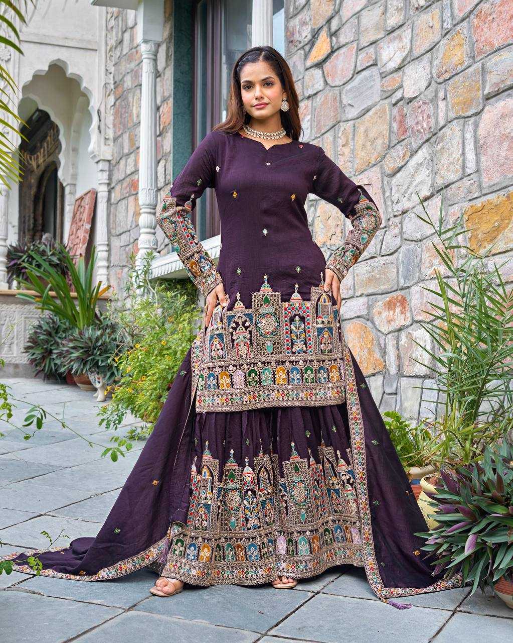 Ynf Chinon Silk KESH499 5185 Suits & Dresses Wedding Collections Festive Collections Wholesale Palazzo Suit Embroidered Suits Wedding Outfits Manufacturer