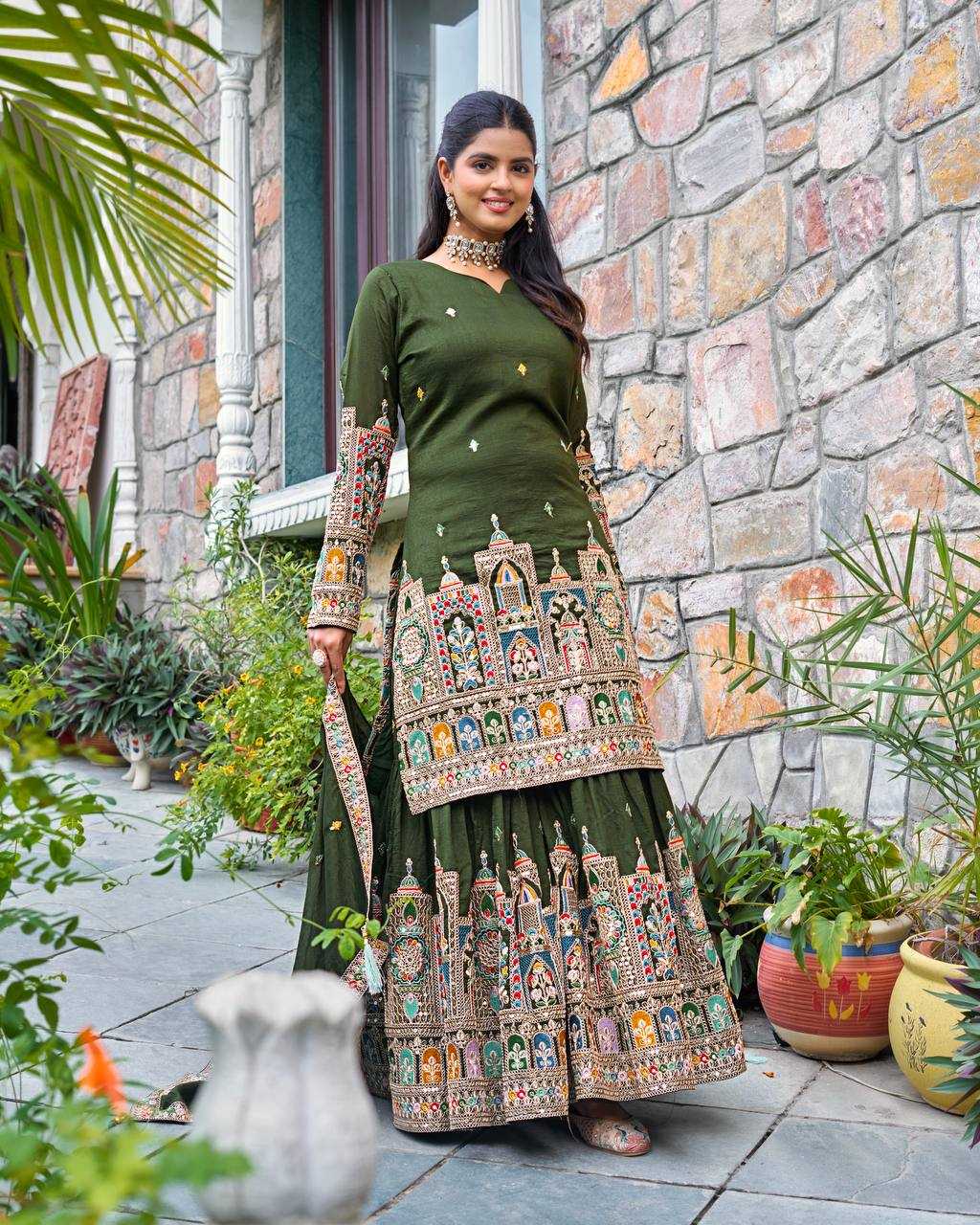 Ynf Chinon Silk KESH499 5185 Suits & Dresses Wedding Collections Festive Collections Wholesale Palazzo Suit Embroidered Suits Wedding Outfits Manufacturer