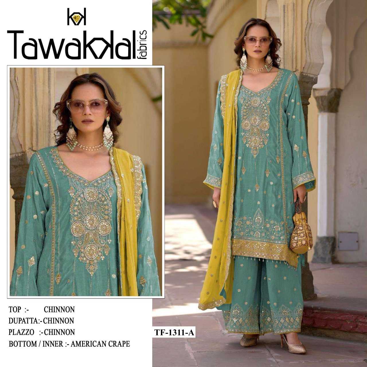 Ynf Chinon Silk RIN131 1311 Suits & Dresses Wholesale Ladies Suits Embroidery Suits Palazzo Suit Zari Work Suit Manufacturer