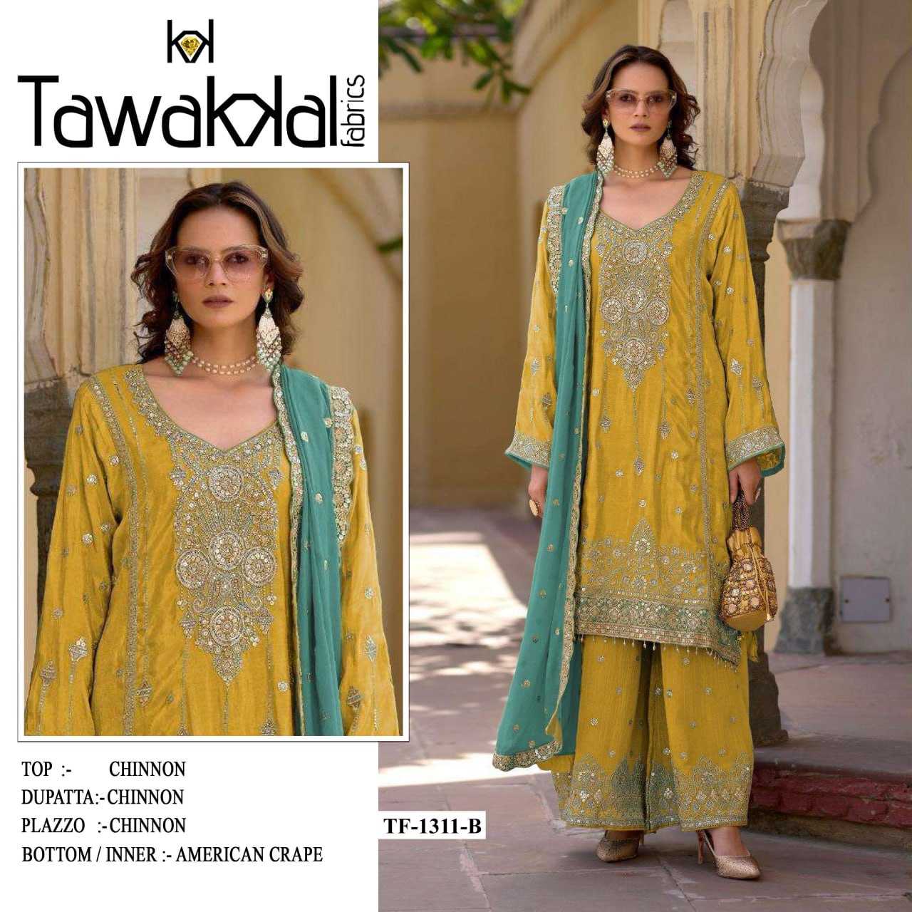 Ynf Chinon Silk RIN131 1311 Suits & Dresses Wholesale Ladies Suits Embroidery Suits Palazzo Suit Zari Work Suit Manufacturer