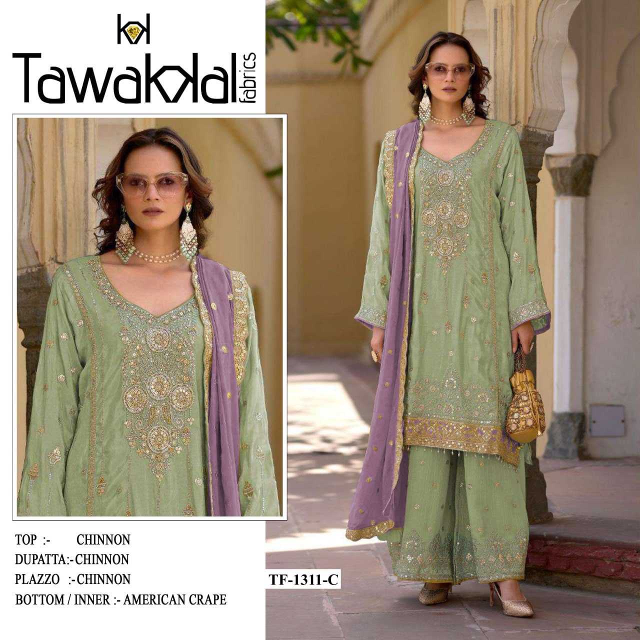 Ynf Chinon Silk RIN131 1311 Suits & Dresses Wholesale Ladies Suits Embroidery Suits Palazzo Suit Zari Work Suit Manufacturer