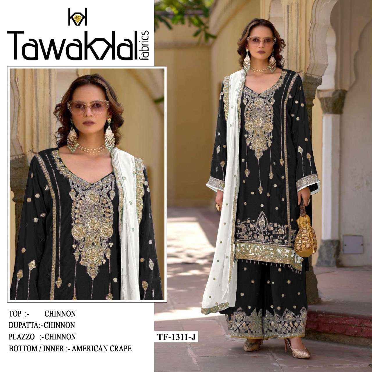 Ynf Chinon Silk RIN131 1311 Suits & Dresses Wholesale Ladies Suits Embroidery Suits Palazzo Suit Zari Work Suit Manufacturer