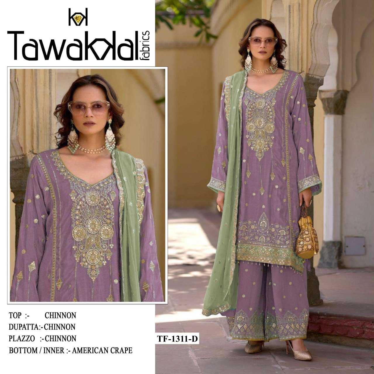 Ynf Chinon Silk RIN131 1311 Suits & Dresses Wholesale Ladies Suits Embroidery Suits Palazzo Suit Zari Work Suit Manufacturer