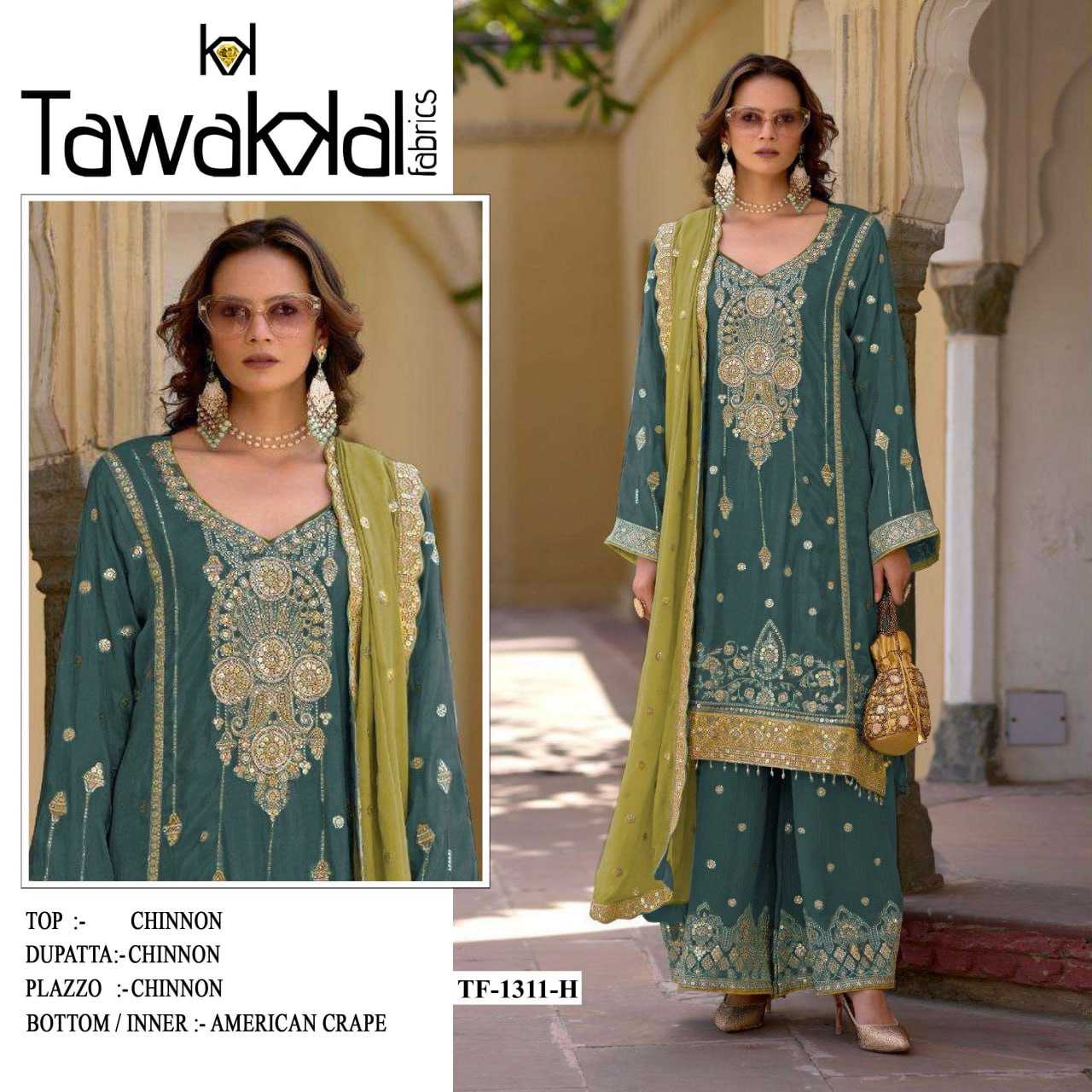 Ynf Chinon Silk RIN131 1311 Suits & Dresses Wholesale Ladies Suits Embroidery Suits Palazzo Suit Zari Work Suit Manufacturer