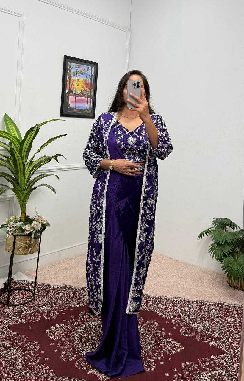 Ynf Chinon Silk RIN215 1094 Sarees Silk Sarees Wholesale Designer Sarees Ready To Wear Sarees Embroidered Sarees Manufacturer
