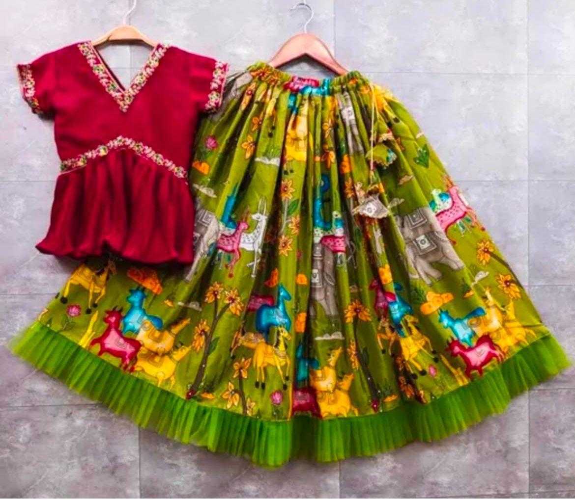 Ynf Chinon Silk RIN235 Kalam Kari Kids Wear Wholesale Kids Lehenga Kids Lehenga Choli Baby Girl Lehenga Manufacturer