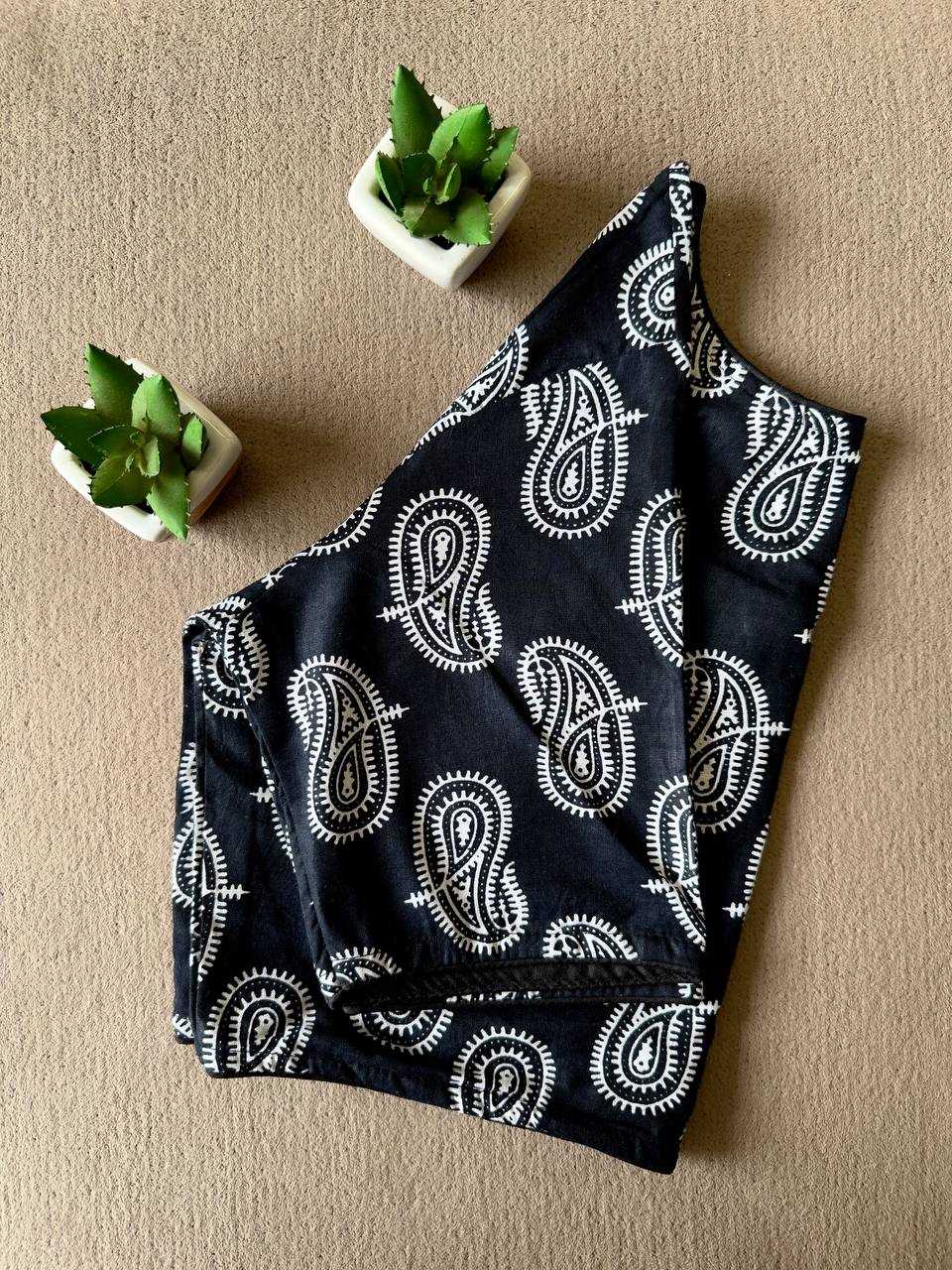 Ynf Cotton KESH437 Ajrakh-Black N White Readymade Blouses Festive Collections Wholesale Blouse Designer Blouse Onam Collections Manufacturer