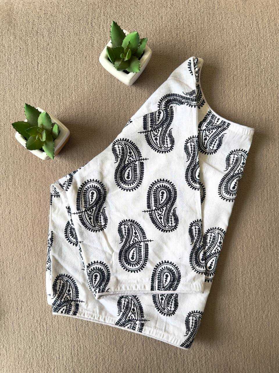 Ynf Cotton KESH437 Ajrakh-Black N White Readymade Blouses Festive Collections Wholesale Blouse Designer Blouse Onam Collections Manufacturer