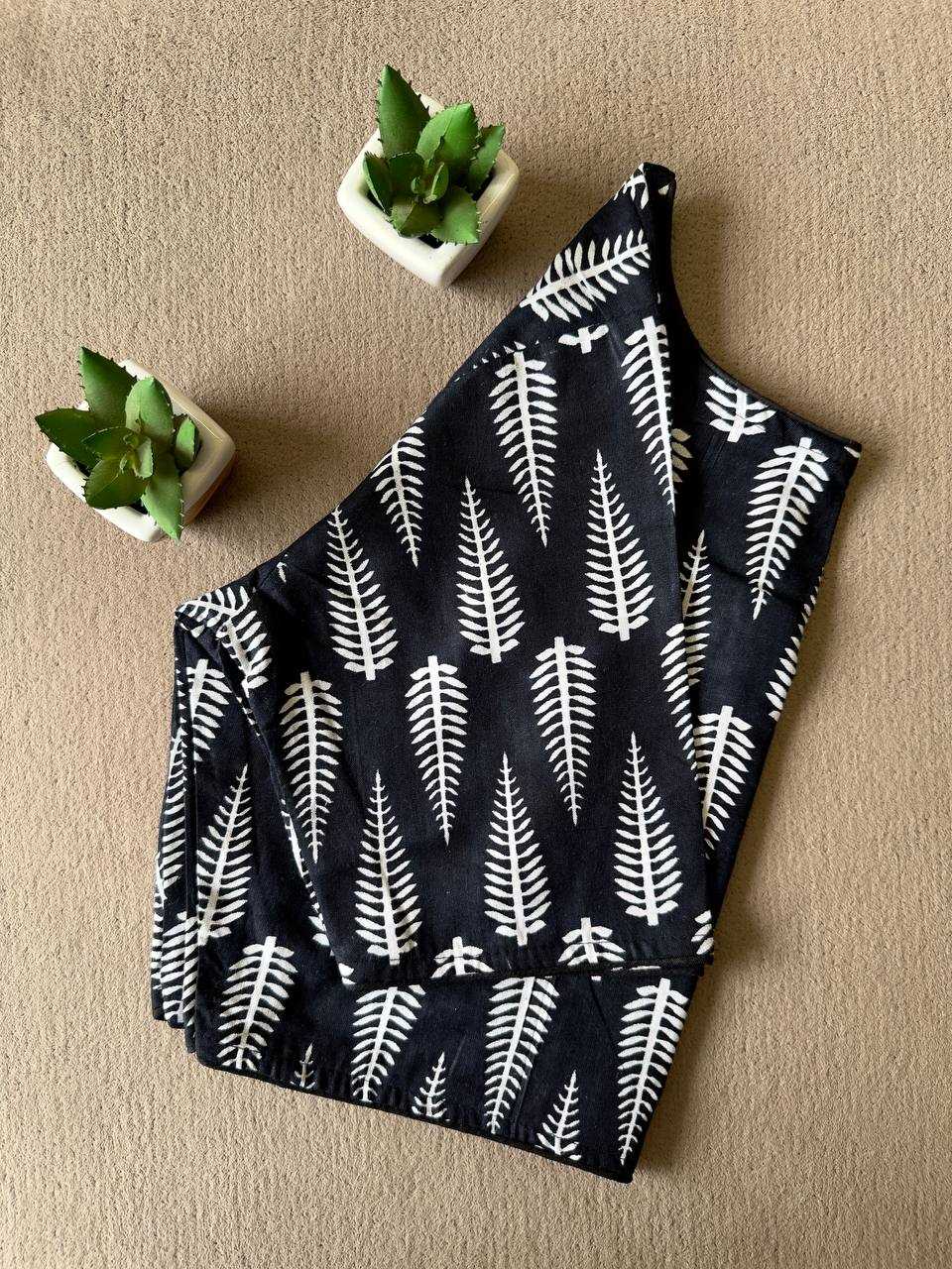 Ynf Cotton KESH437 Ajrakh-Black N White Readymade Blouses Festive Collections Wholesale Blouse Designer Blouse Onam Collections Manufacturer
