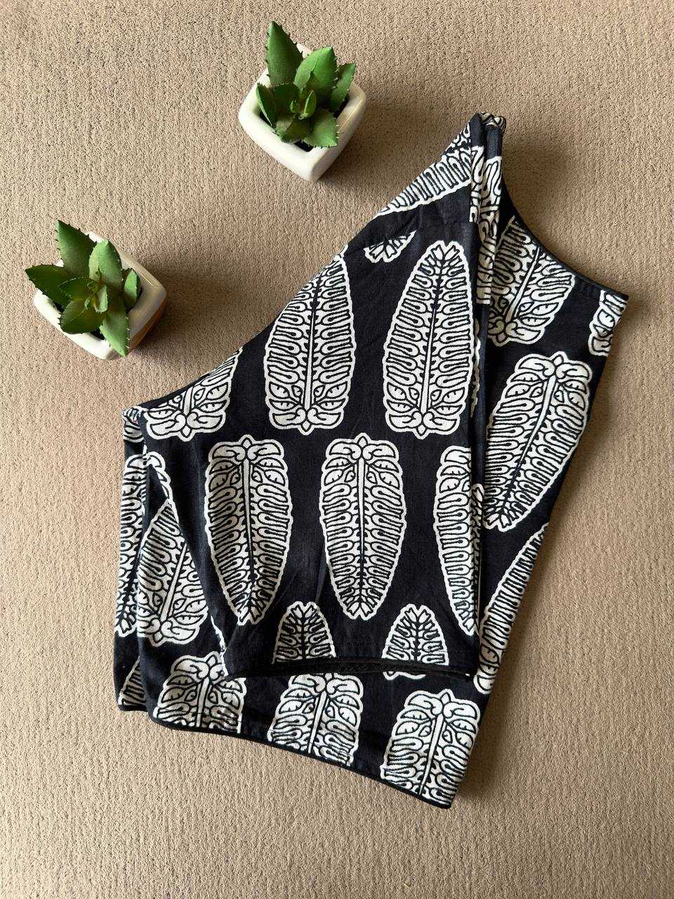 Ynf Cotton KESH437 Ajrakh-Black N White Readymade Blouses Festive Collections Wholesale Blouse Designer Blouse Onam Collections Manufacturer