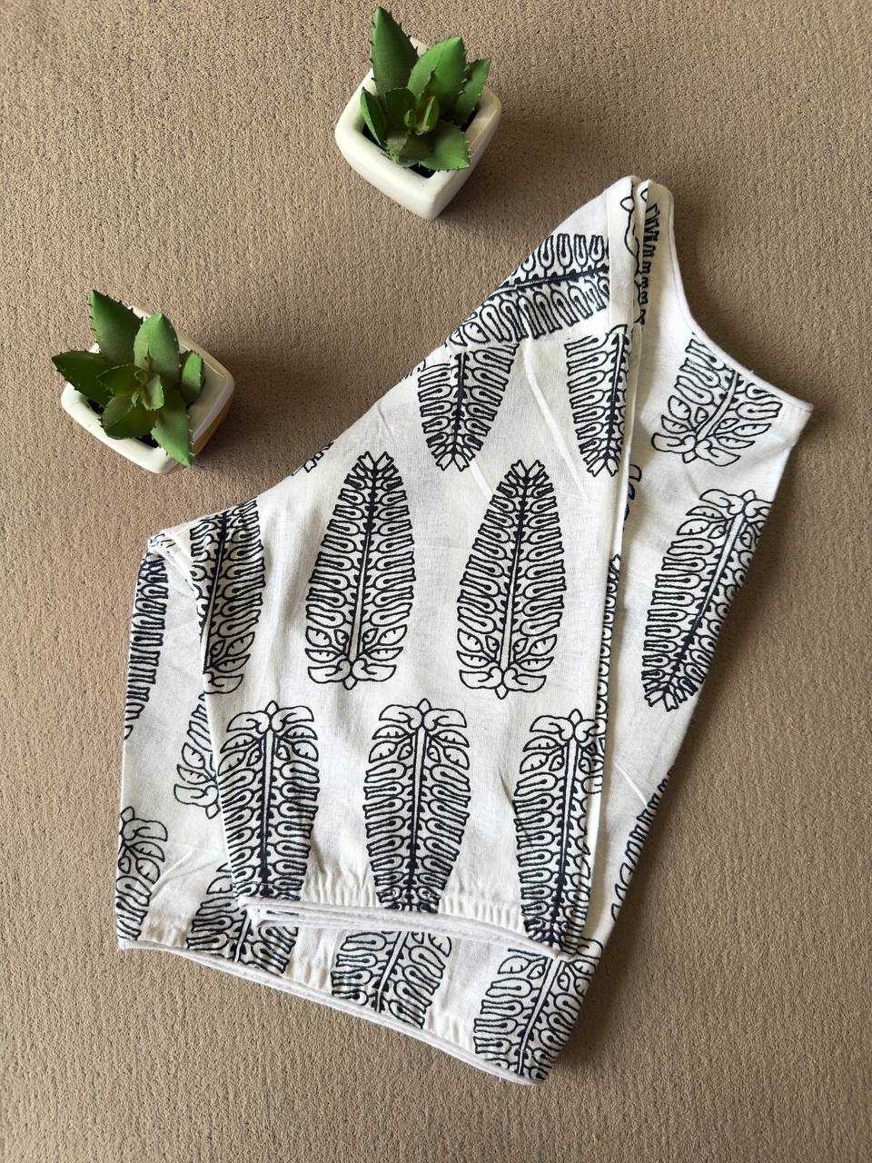 Ynf Cotton KESH437 Ajrakh-Black N White Readymade Blouses Festive Collections Wholesale Blouse Designer Blouse Onam Collections Manufacturer