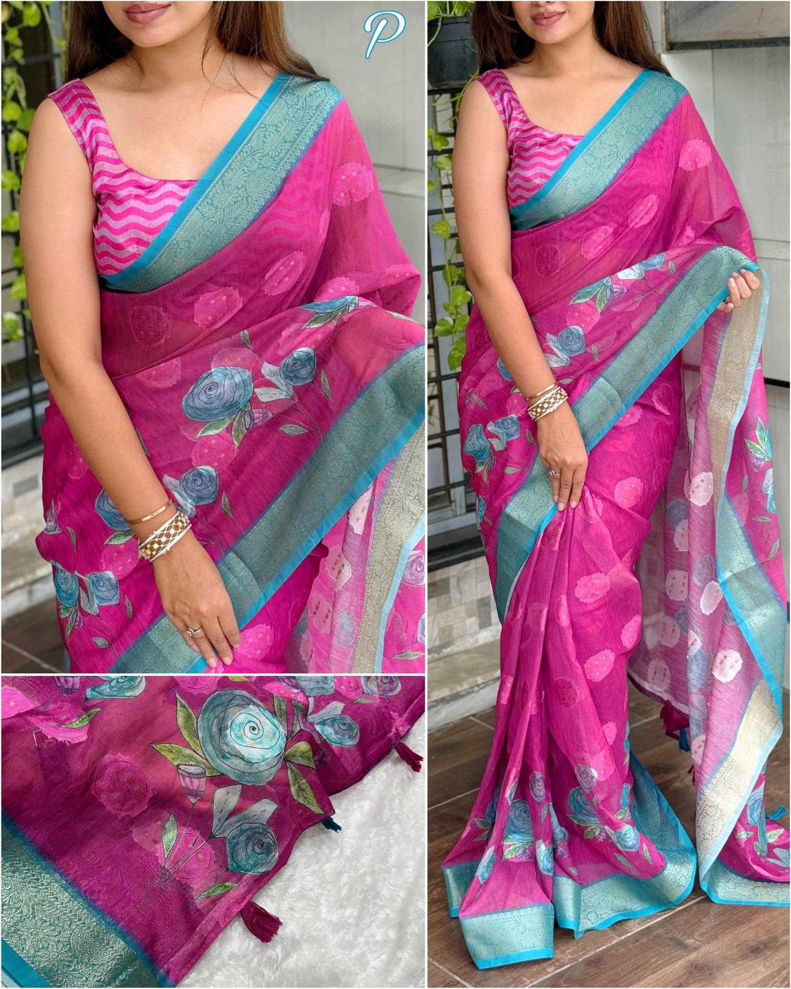 Ynf Cotton KESH500 Rosa Sarees Wholesale Printed Sarees Jacquard Saree Cotton Sarees Manufacturer