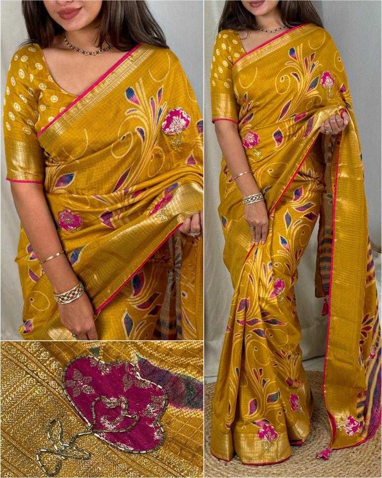 Ynf Cotton KESH500 Saiyaara Sarees Wholesale Printed Sarees Cotton Linen Sarees Zari Border Sarees Manufacturer