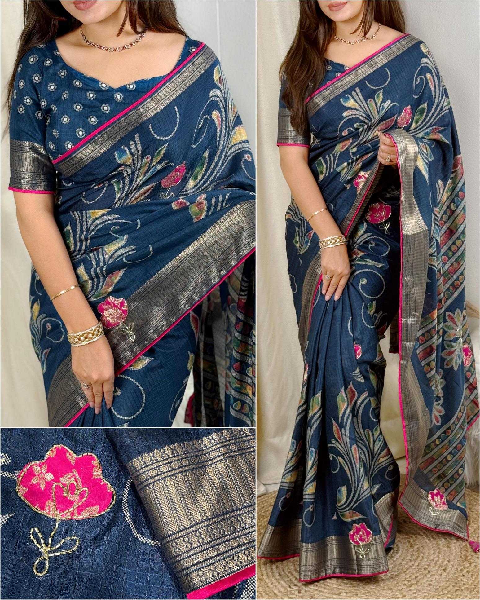 Ynf Cotton KESH500 Saiyaara Sarees Wholesale Printed Sarees Cotton Linen Sarees Zari Border Sarees Manufacturer