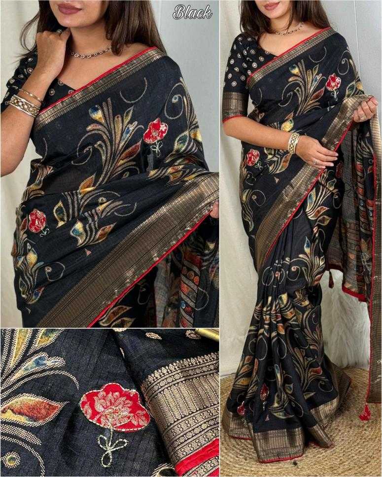 Ynf Cotton KESH500 Saiyaara Sarees Wholesale Printed Sarees Cotton Linen Sarees Zari Border Sarees Manufacturer