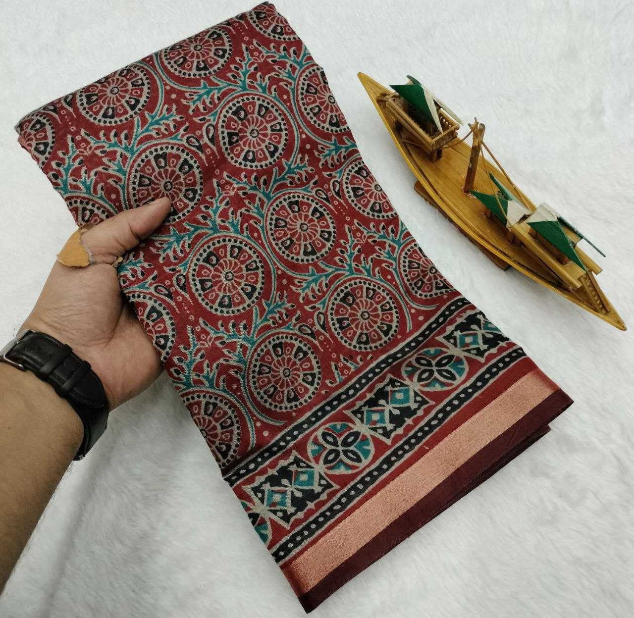 Ynf Cotton KESH525 COTTON AJRAKH Vol-1 Sarees Wholesale Fancy Sarees Cotton Linen Sarees Ladies Sarees Ajrakh Sarees Manufacturer