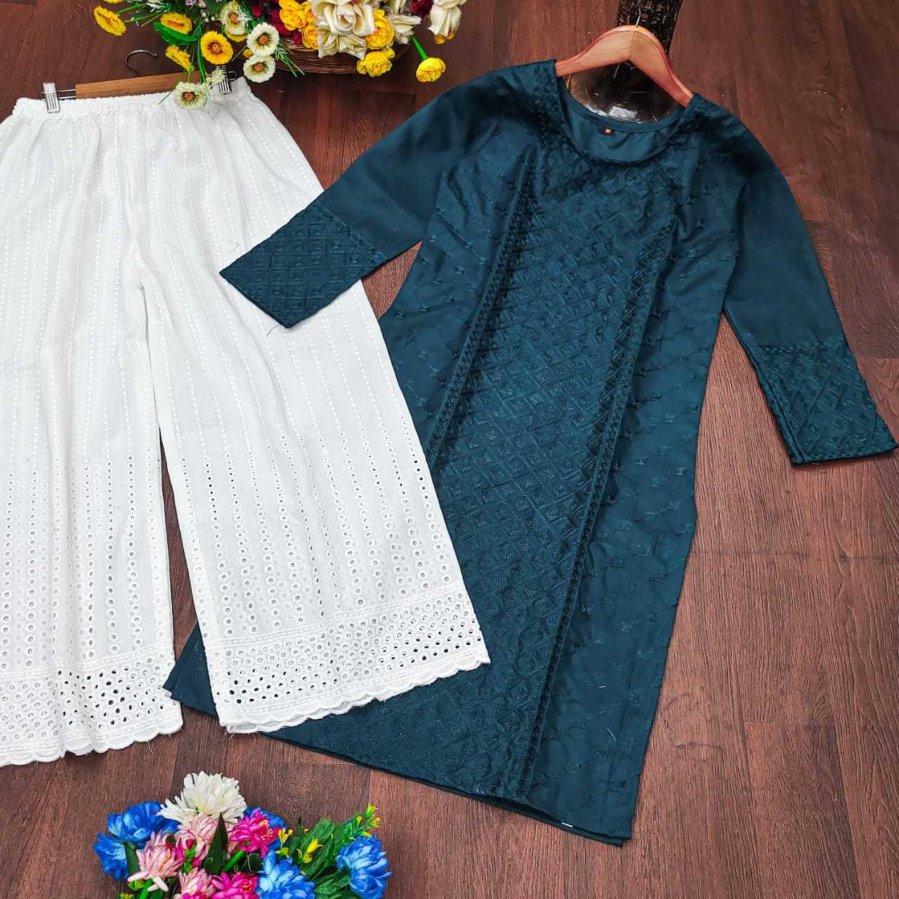 Ynf Cotton RIN222 JAYPURI PLAZO Kurti Wholesale Cotton Kurtis Chikankari Kurtis Kurti With Palazzo Manufacturer