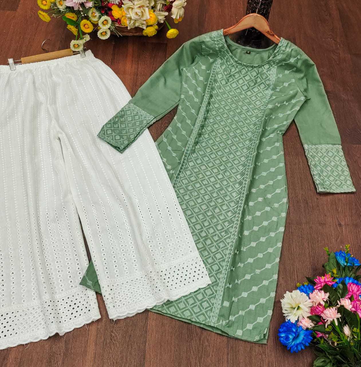 Ynf Cotton RIN222 JAYPURI PLAZO Kurti Wholesale Cotton Kurtis Chikankari Kurtis Kurti With Palazzo Manufacturer