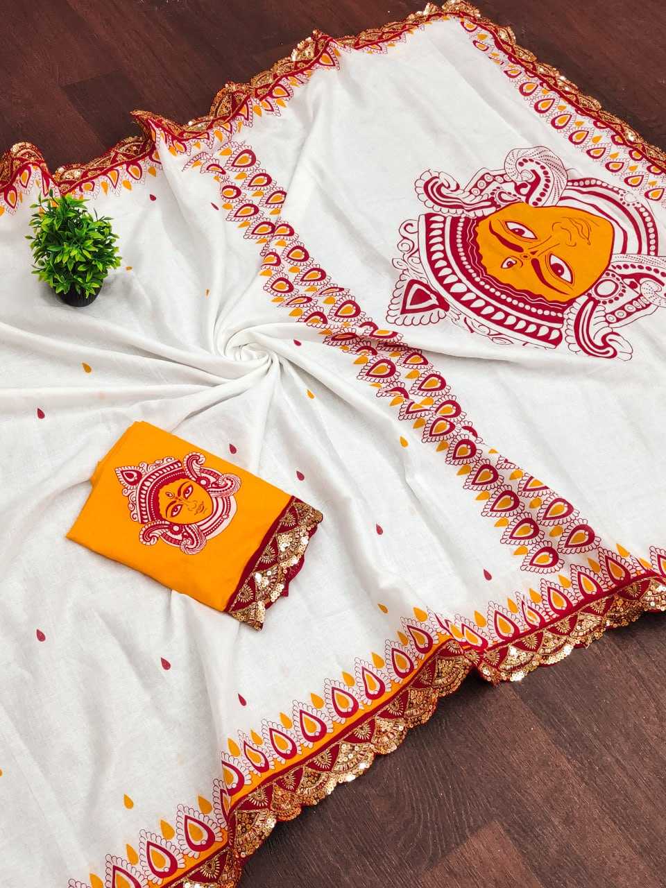Ynf Cotton RIN229 DURGA Festive Collections Wholesale Durga Pooja Sarees Manufacturer