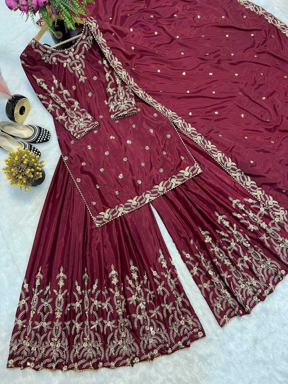 Ynf Crepe Silk KESH528 467 Suits & Dresses Wedding Collections Festive Collections Wholesale Embroidery Suits Ladies Silk Suit Wedding Outfits Manufacturer