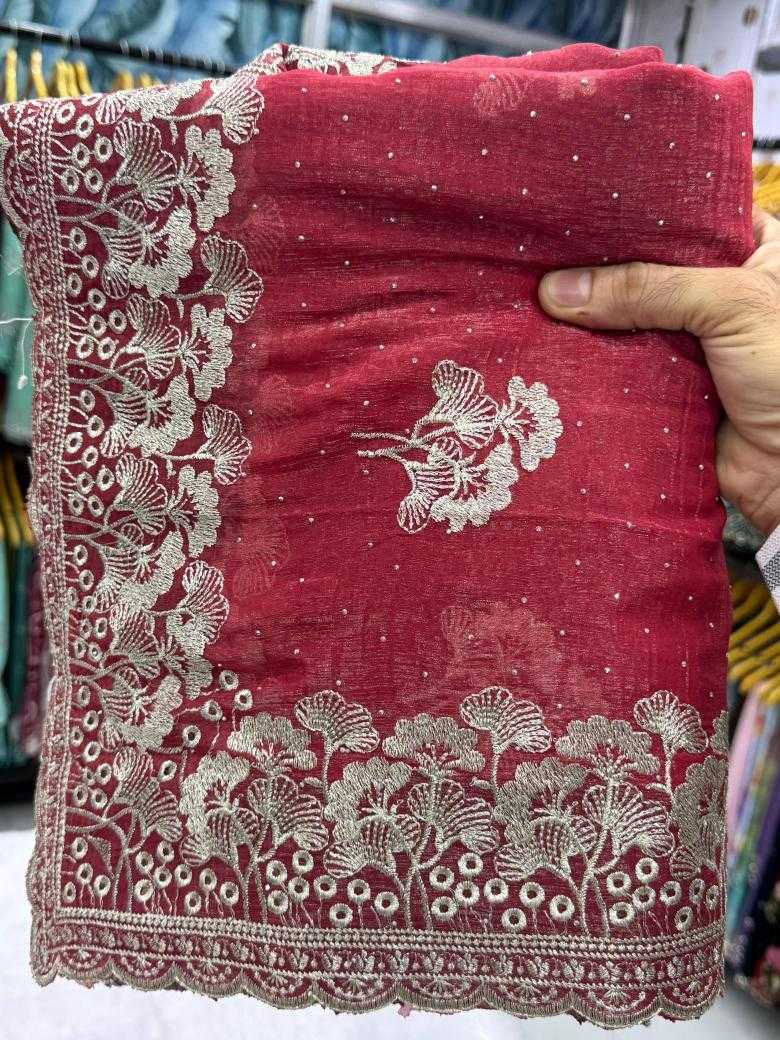 Ynf Crunchi KESH114 3496 Sarees Wholesale Embroidered Sarees Stone Work Saree Zari Border Sarees Manufacturer