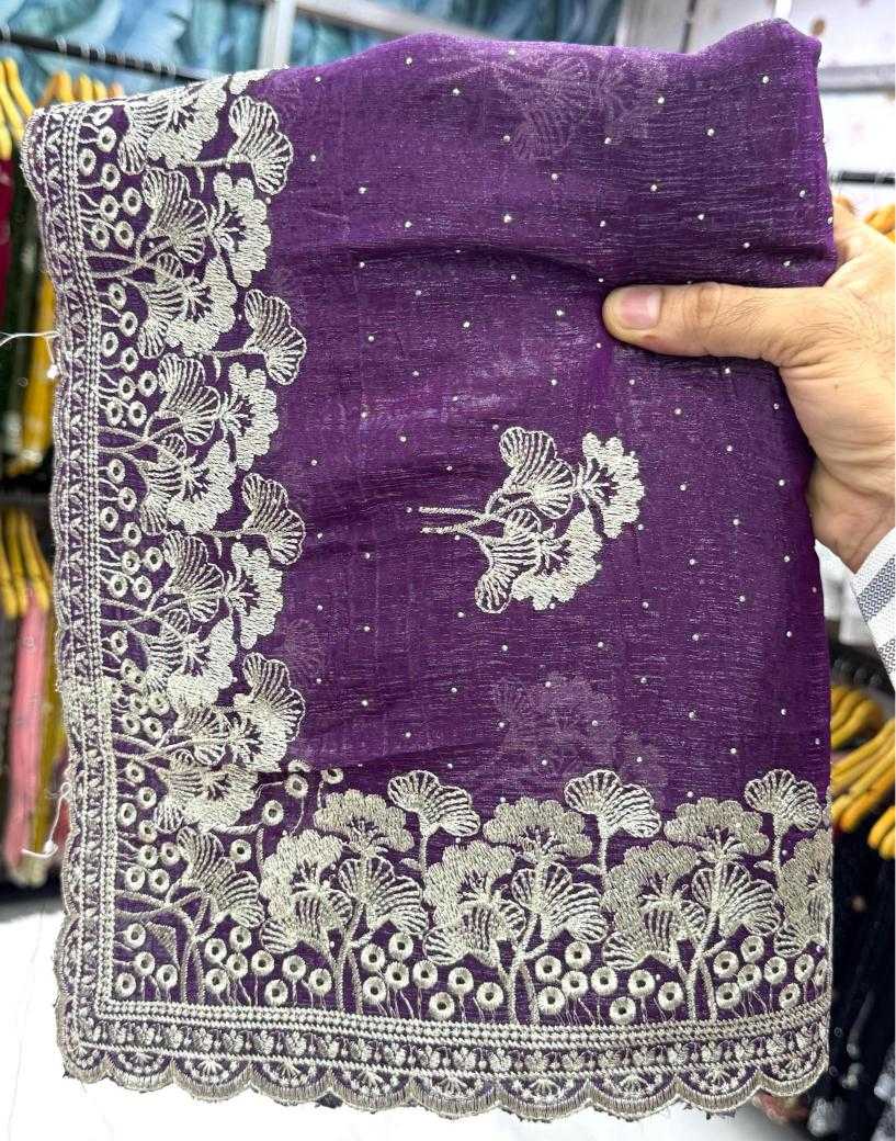 Ynf Crunchi KESH114 3496 Sarees Wholesale Embroidered Sarees Stone Work Saree Zari Border Sarees Manufacturer