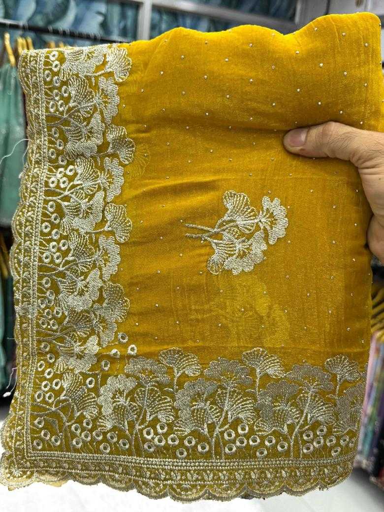 Ynf Crunchi KESH114 3496 Sarees Wholesale Embroidered Sarees Stone Work Saree Zari Border Sarees Manufacturer