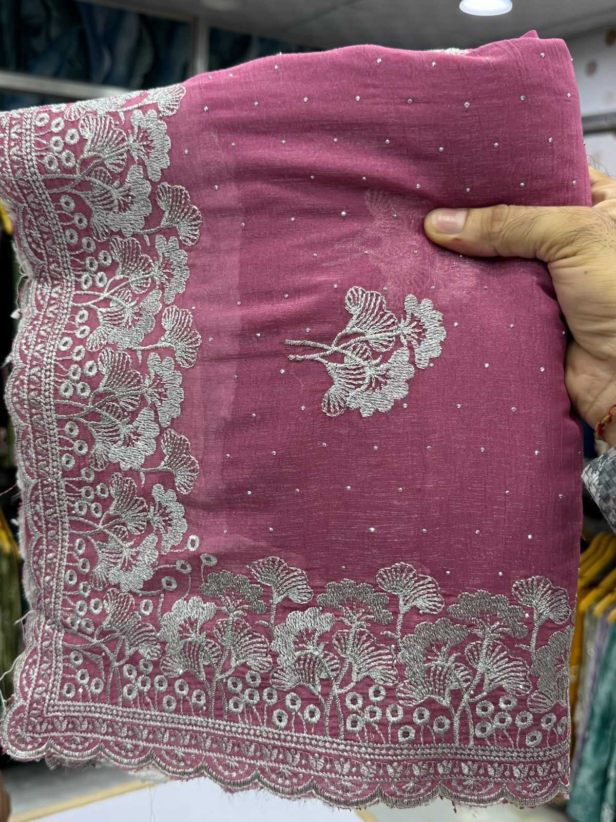 Ynf Crunchi KESH114 3496 Sarees Wholesale Embroidered Sarees Stone Work Saree Zari Border Sarees Manufacturer