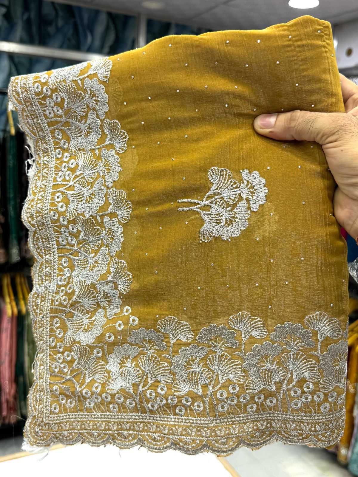 Ynf Crunchi KESH114 3496 Sarees Wholesale Embroidered Sarees Stone Work Saree Zari Border Sarees Manufacturer