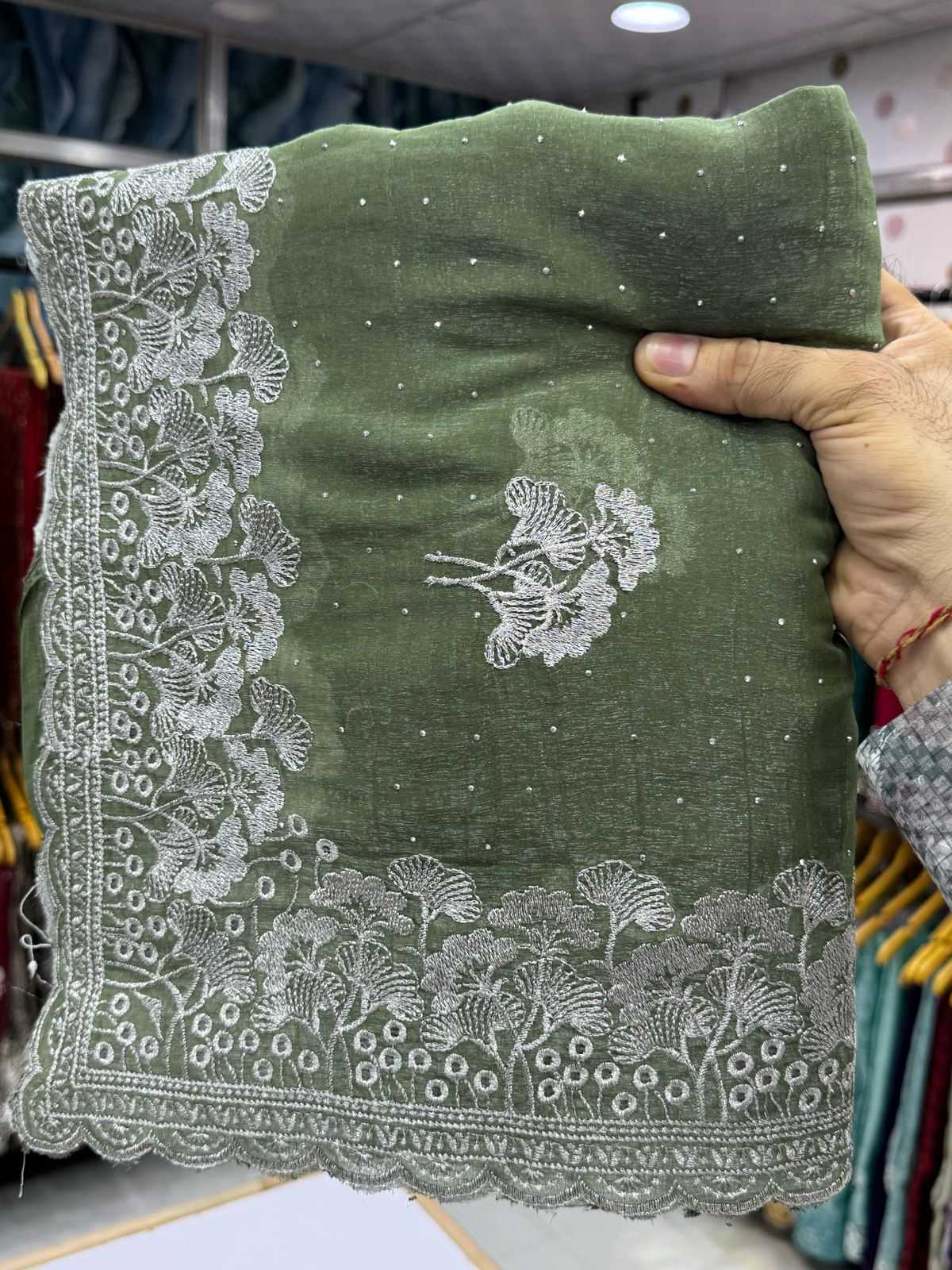Ynf Crunchi KESH114 3496 Sarees Wholesale Embroidered Sarees Stone Work Saree Zari Border Sarees Manufacturer