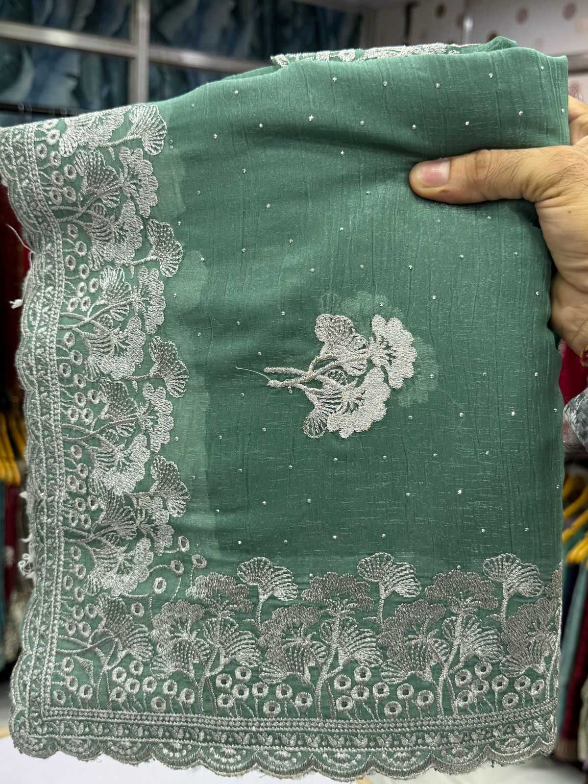 Ynf Crunchi KESH114 3496 Sarees Wholesale Embroidered Sarees Stone Work Saree Zari Border Sarees Manufacturer