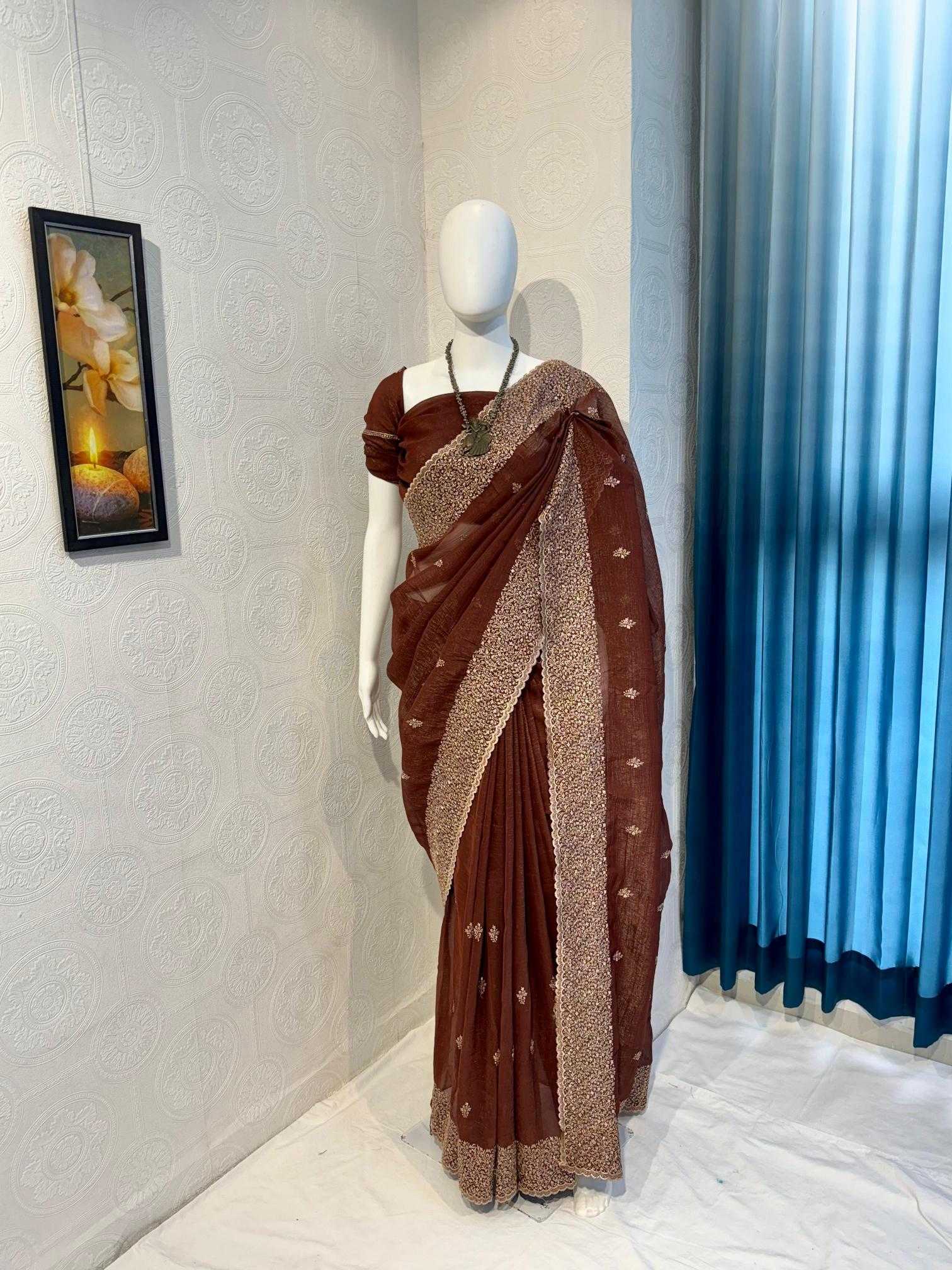 Ynf Crunchi RIN118 crunchy Sarees Wholesale Designer Sarees Embroidered Sarees Cutwork Saree Manufacturer