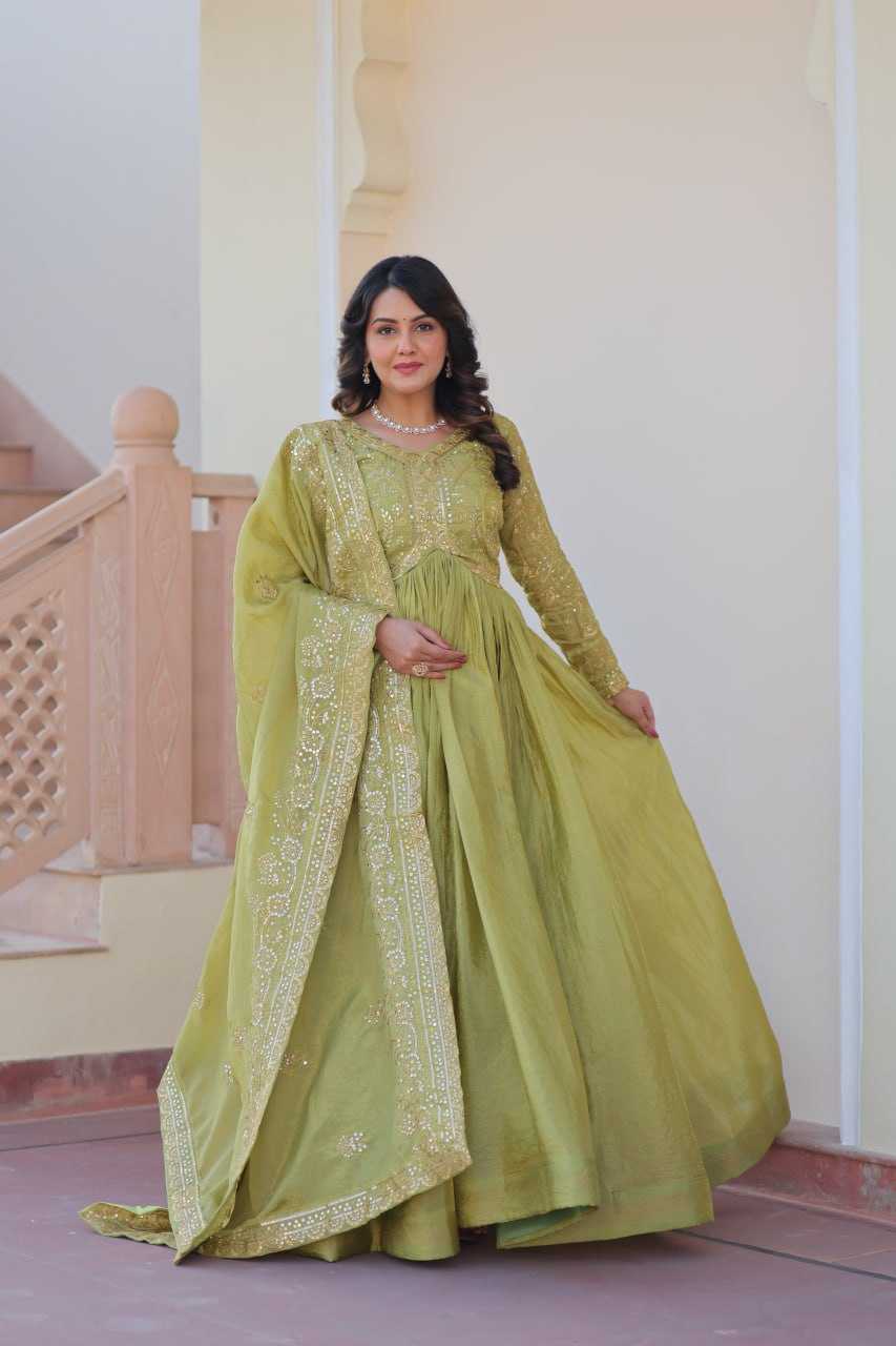 Ynf Crush Silk KESH491 9240 Gowns Wholesale Fancy Gowns Embroidery Gowns Long Gowns Manufacturer