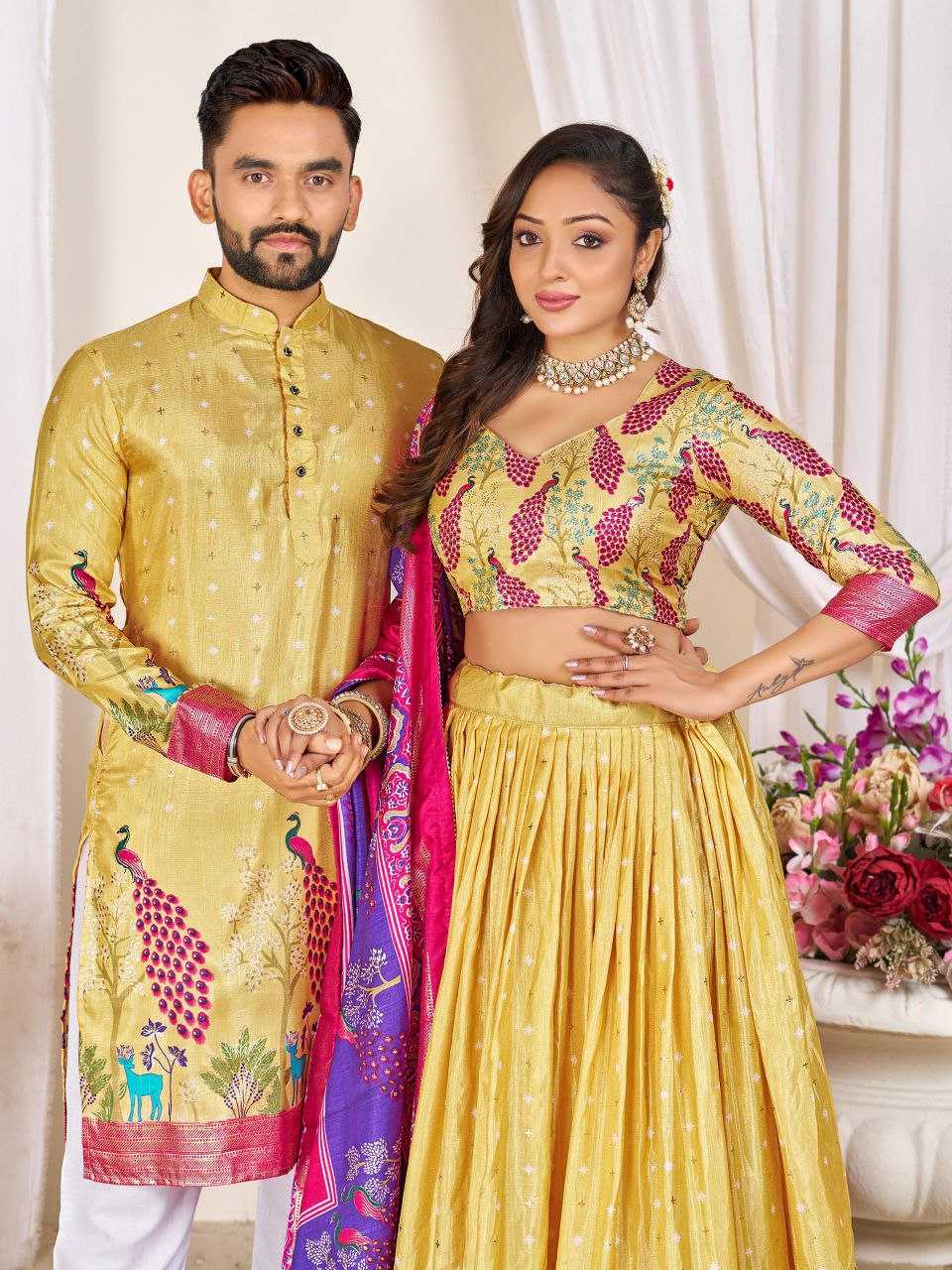 Ynf Dola Silk KESH511 LOVE BIRDS Couple Wear Wholesale Festive Matching Couple Dresses Party Wear Couple Ethnic Collection Designer Ethnic Outfits for Couples Manufacturer